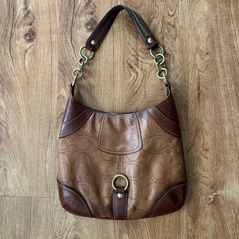 Coach Brown Leather Shoulder Bag with Chain Strap